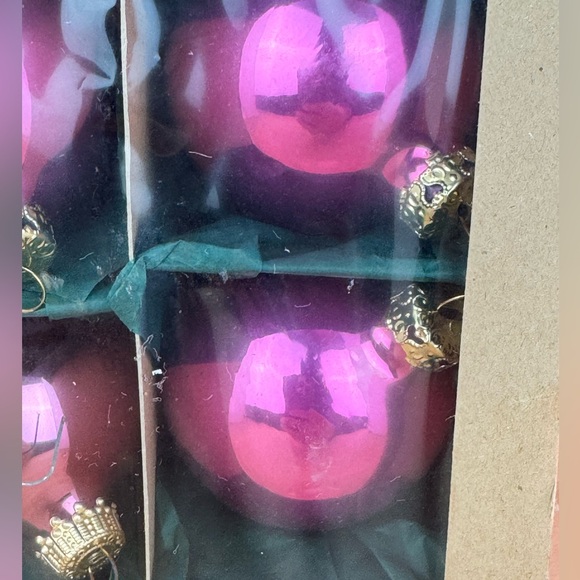 Set of 6 Pearlized Raspberry Christmas Glass Ball Ornaments Made in West Germany - Picture 9 of 9